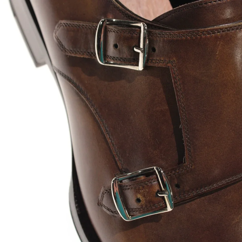 Di Bianco NWD Double Monk Strap Dress Shoes Size 9 US in Brown Leather